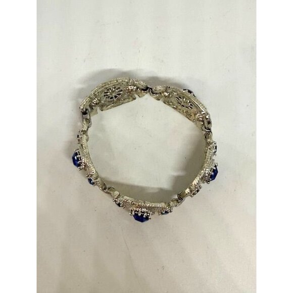 Vintage Coro Blue Rhinestone and Silver Tone Linked Bracelet - Picture 3 of 8